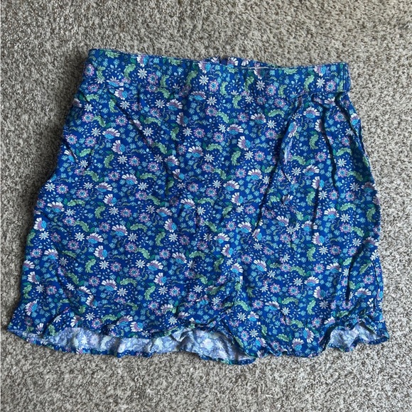 LOFT Floral Blue Ruffle Mini Skirt Linen Blend Casual Summer 12 - Picture 2 of 9